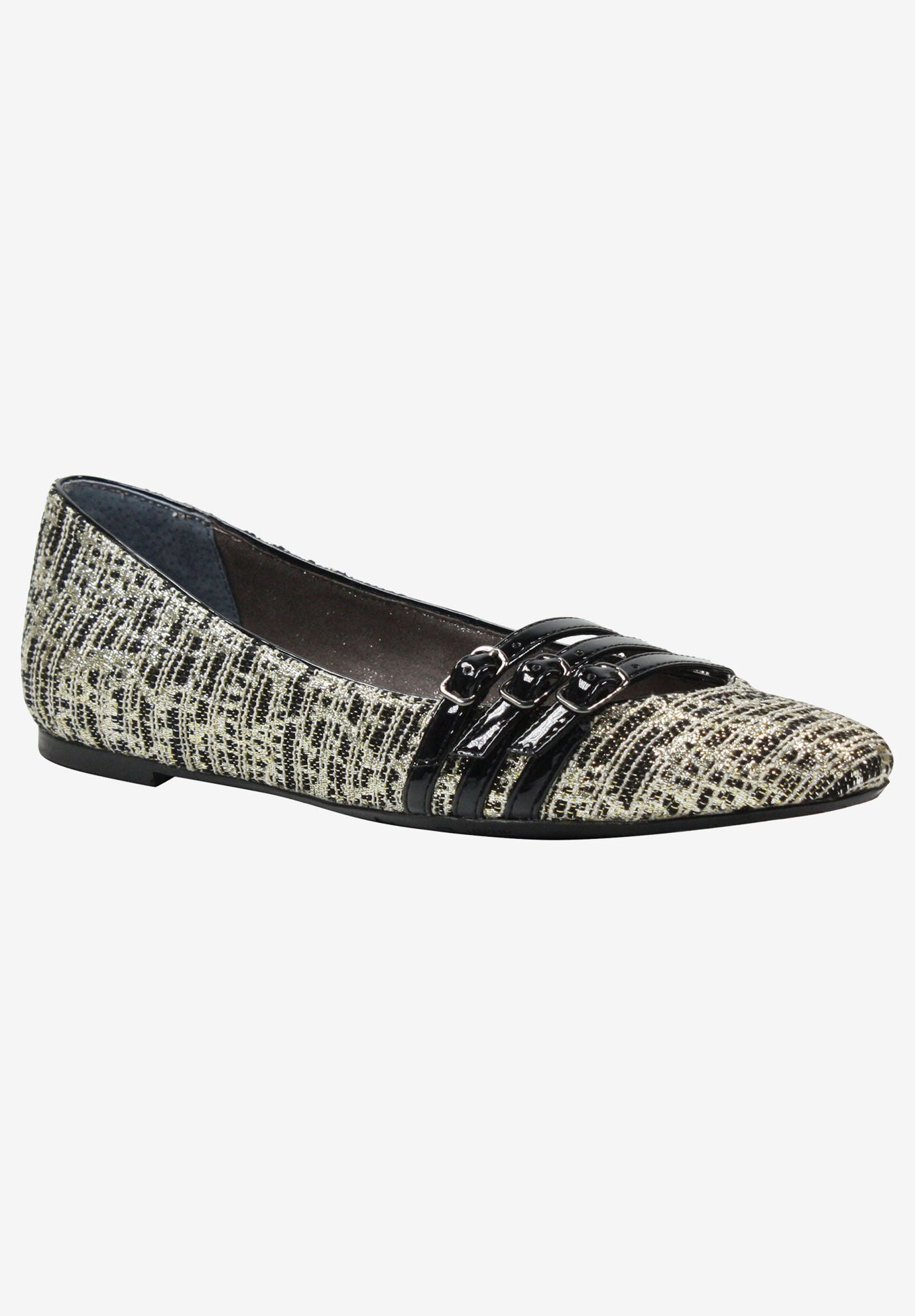 Corette Flat by J.Renee&reg;, BLACK GOLD SILVER, hi-res image number 0