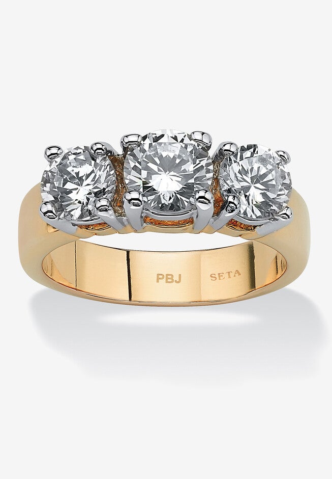 2.28 Tcw Round Cubic Zirconia Three-Stone Anniversary Ring Gold-Plated, GOLD, hi-res image number null