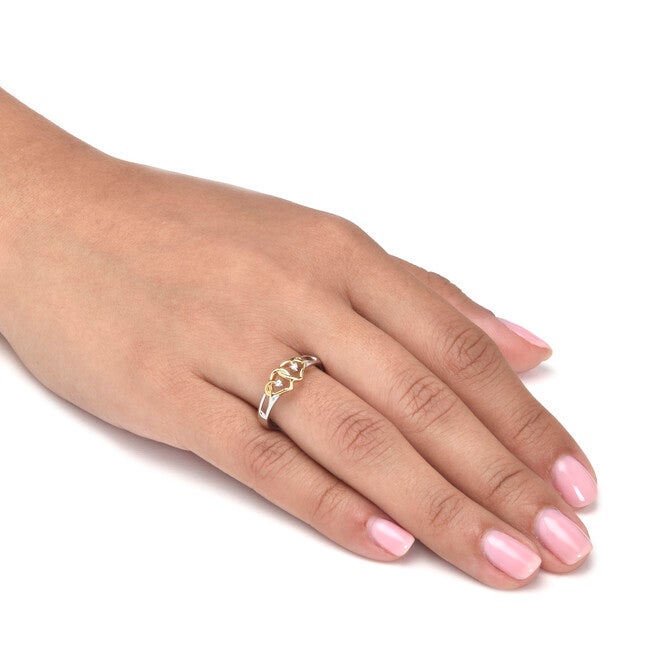 .03 TCW Diamond Tutone Sterling Silver Interlocking Heart Ring, WHITE, alternate image number 2