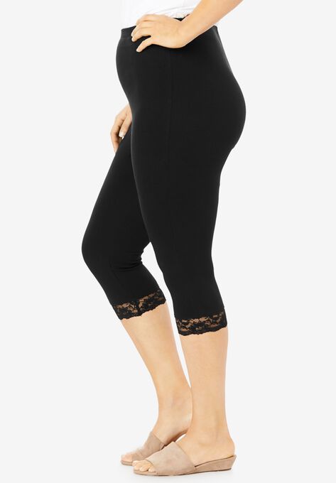 Lace-Trim Essential Stretch Capri Legging, , alternate image number null