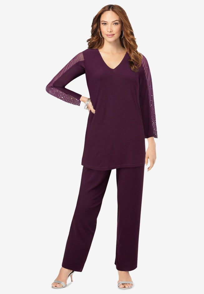 Ultrasmooth® Fabric Embellished Pant Set, DARK BERRY OMBRE EMBELLISHMENT, hi-res image number null