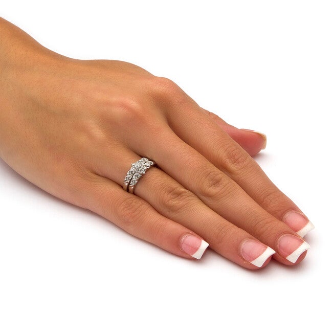 1/10 TCW Diamond Two-Piece Bridal Set in Platinum-plated Sterling Silver, WHITE, alternate image number 2