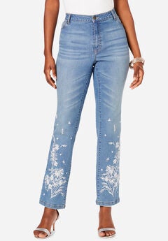Floral Embroidered Straight Leg Jean