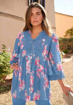 Plus Size Juliet Lace Trim Button-Down Shirt