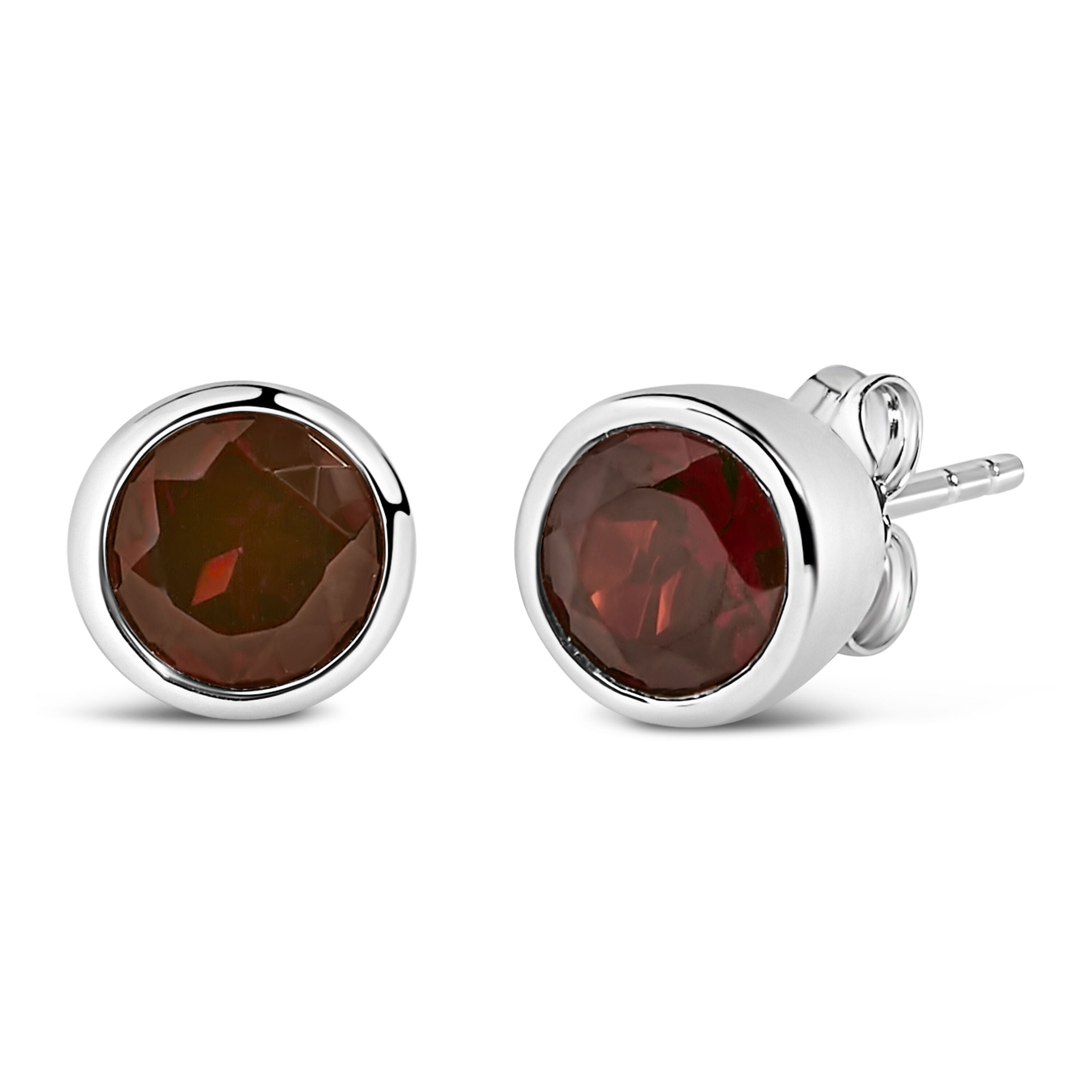 .925 Sterling Silver 6MM Bezel Set Created Red Garnet Solitaire Stud Earrings, RED, on-hover image number 1