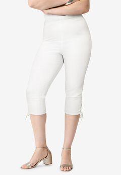 Plus Size Comfort Stretch Lace Up Capri Jean