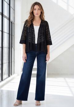Plus Size Lace Three Quarter Sleeve Swing Jacket