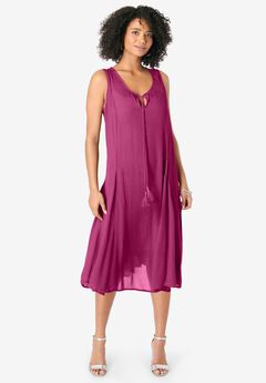 Hand-Crinkled A-Line Dress with Tassel Ties