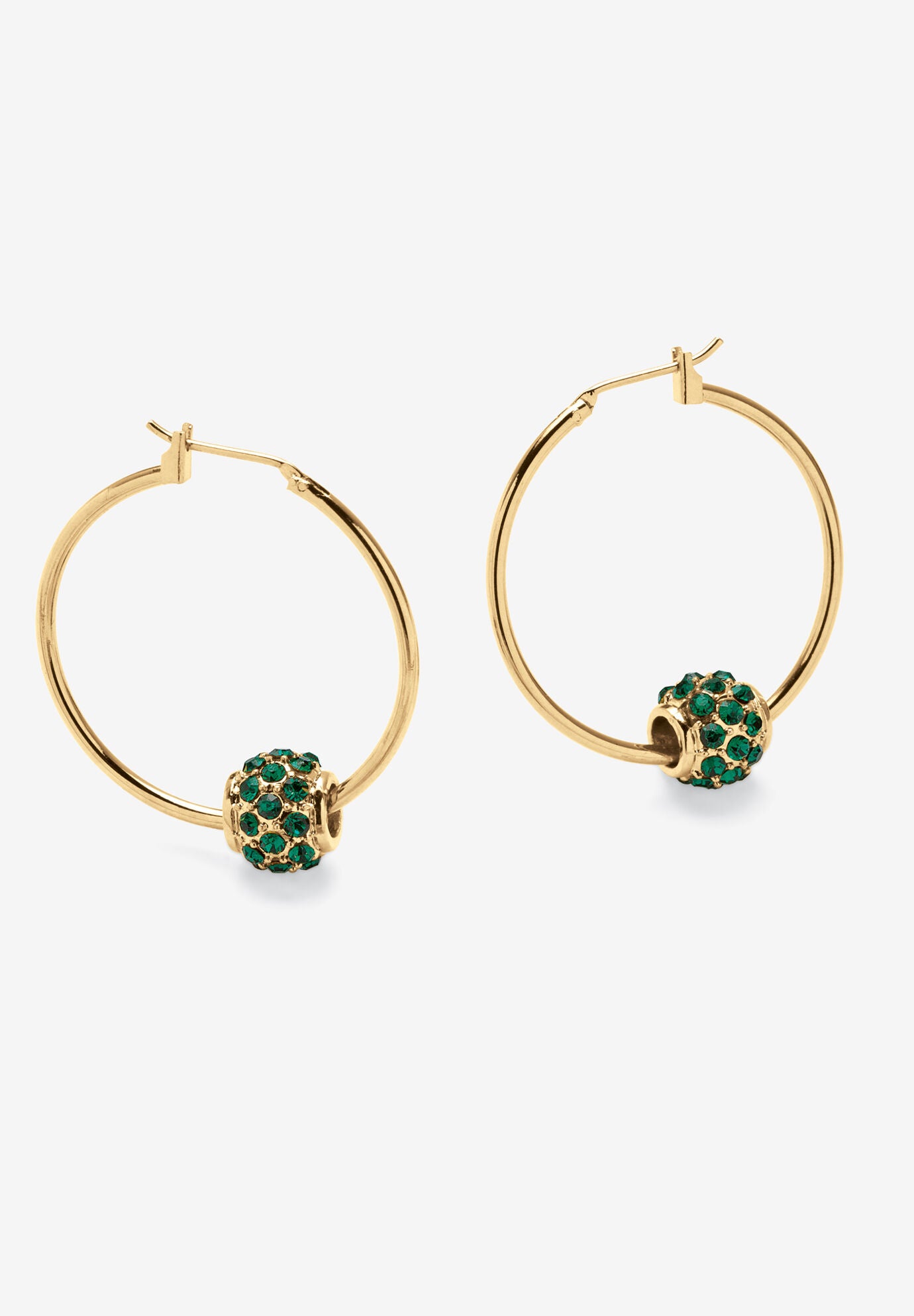 Goldtone Charm Hoop Earrings (32mm) Round Simulated Birthstone, MAY, hi-res image number 0