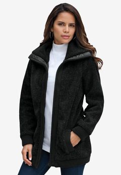 Plus Size High Collar Teddy Fleece Bomber