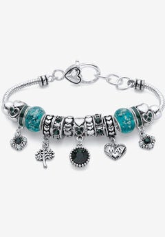 Antiqued Silvertone Simulated Birthstone 8" Charm Bracelet
