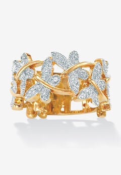 Yellow Gold over Sterling Silver Genuine Diamond Accent Butterfly Ring