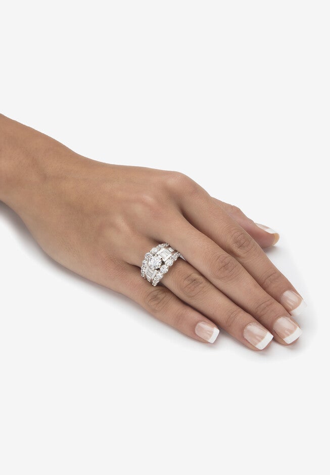 6.40 Cttw. Round And Baguette Sterling Silver Cubic Zirconia Engagement Ring, , alternate image number null