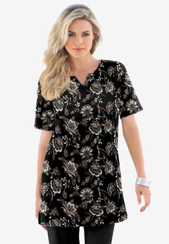 Print Notch Neck Soft Knit Tunic