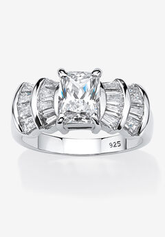 Platinum over Silver Emerald Cut Cubic Zirconia Step Top Engagement Ring (3 1/10 cttw TDW)
