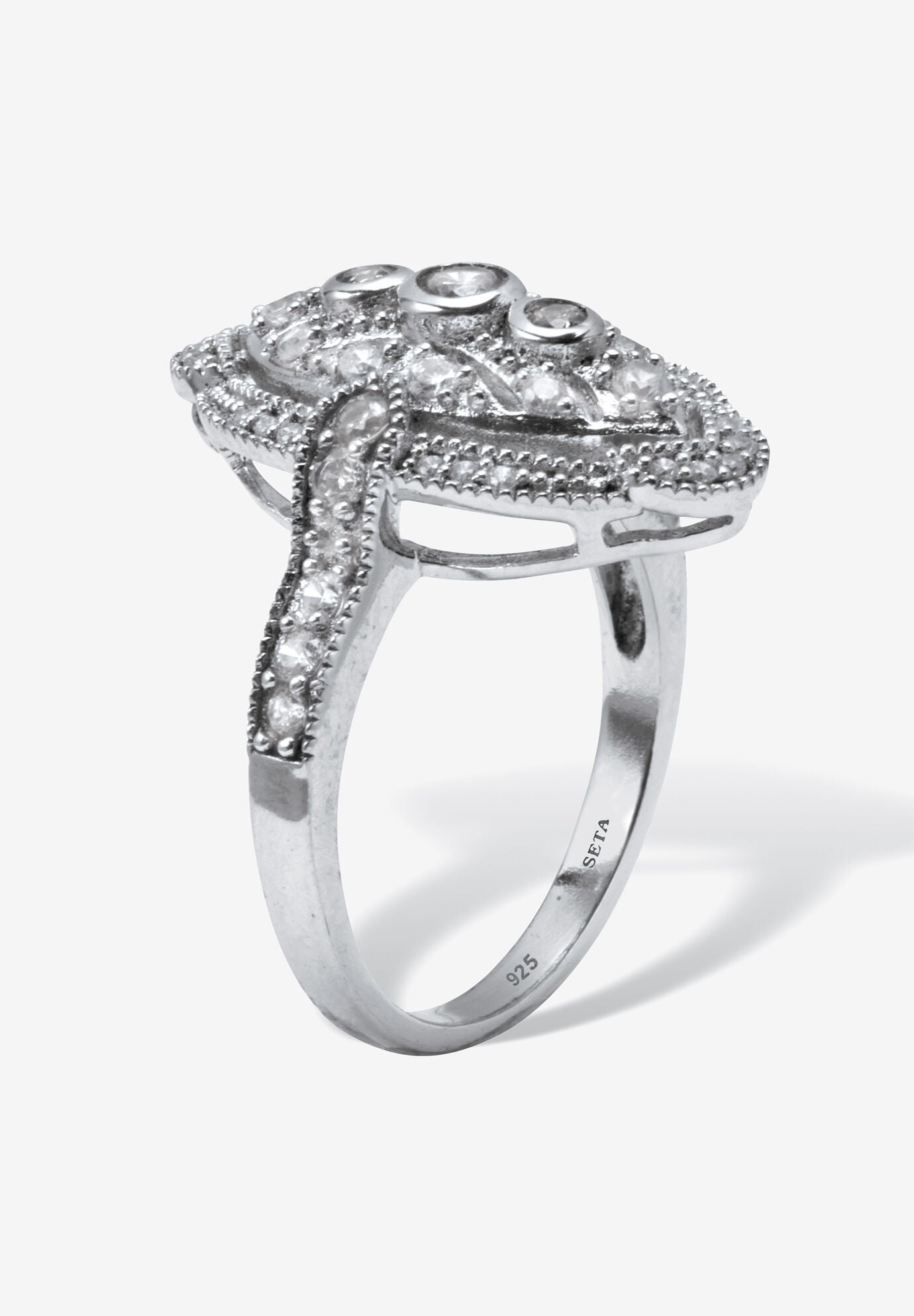 .77 Tcw Round Cut Cubic Zirconia Platinum-Plated Sterling Silver Cocktail Ring, , on-hover image number 1