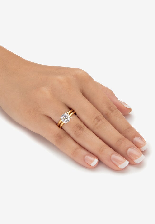 2 Cttw. Cubic Zirconia 18K Gold-Plated 2-Piece Solitaire Wedding Ring Set, , alternate image number null