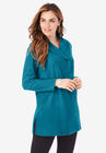 Double Button Sherpa Fleece Tunic, DEEP TEAL, hi-res image number 0
