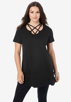 Lattice Neck Short Sleeve Ultimate Tunic