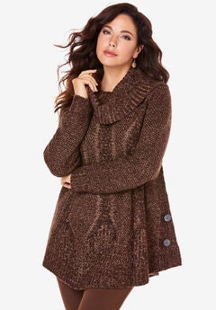 Cowl Neck Cable Pullover Sweater