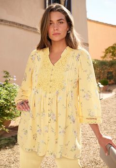 Plus Size Juliet Lace Trim Button-Down Shirt