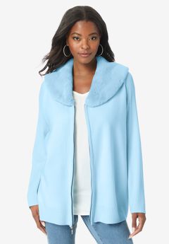 Faux Fur Collar Cardigan Sweater.