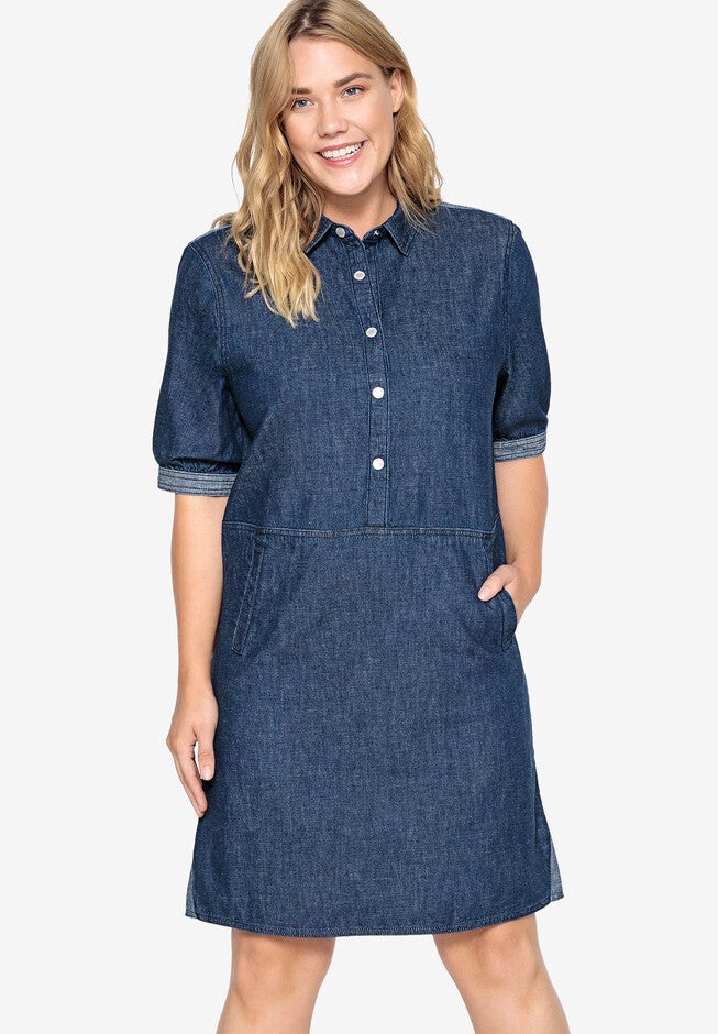 Denim Snap Front Shirtdress Castaluna by La Redoute, DARK BLUE DENIM, hi-res image number null