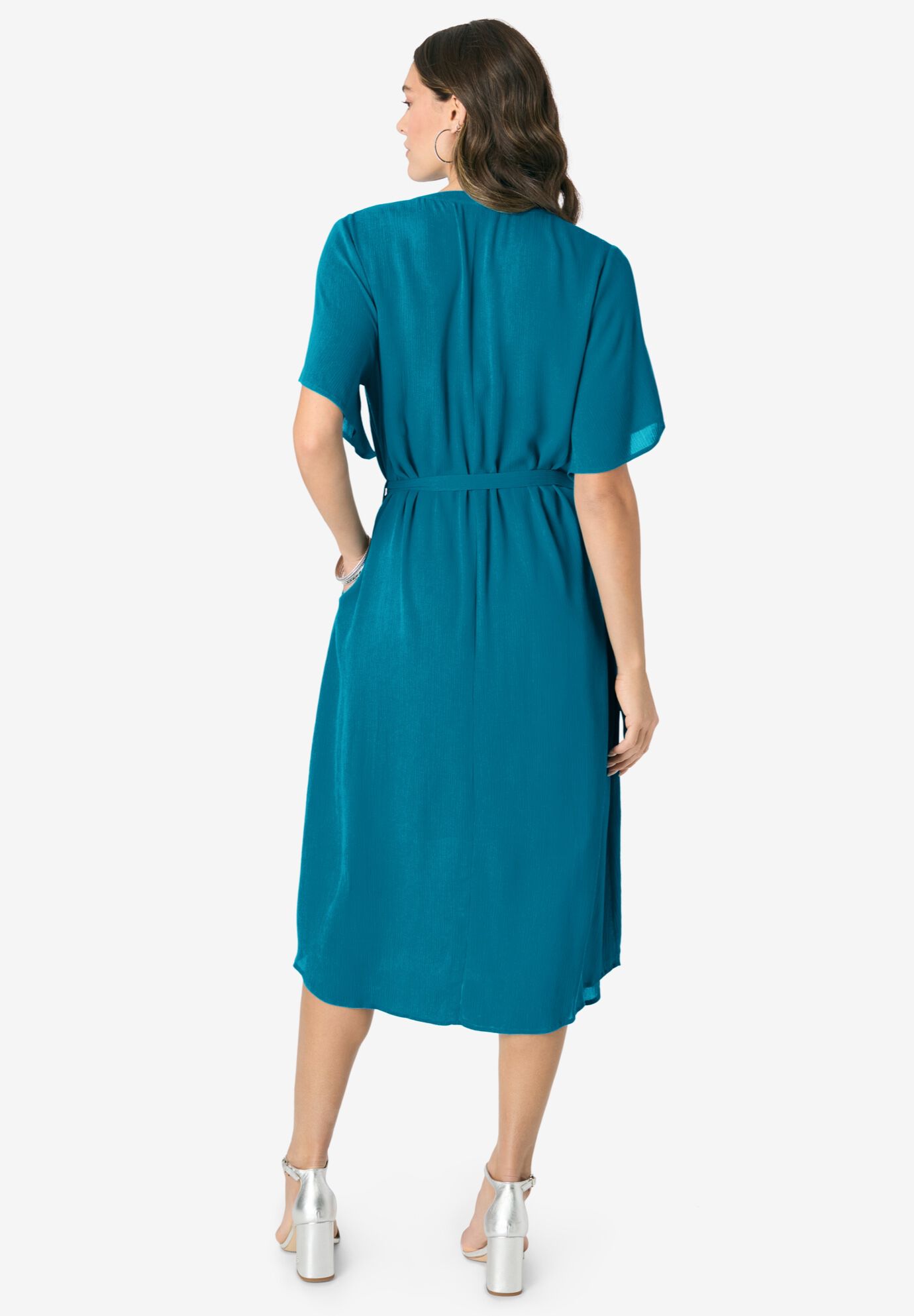 Hand-Crinkled Button-Down Dress, DEEP TEAL, on-hover image number 1