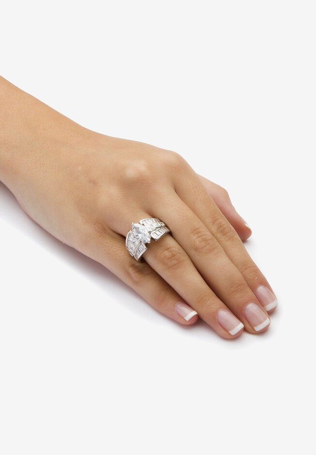 7.87 Tcw Marquise-Cut Cubic Zirconia Platinum-Plated Engagement Anniversary Ring, , alternate image number null