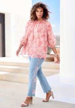 Blouson Sleeve Overlay Blouse