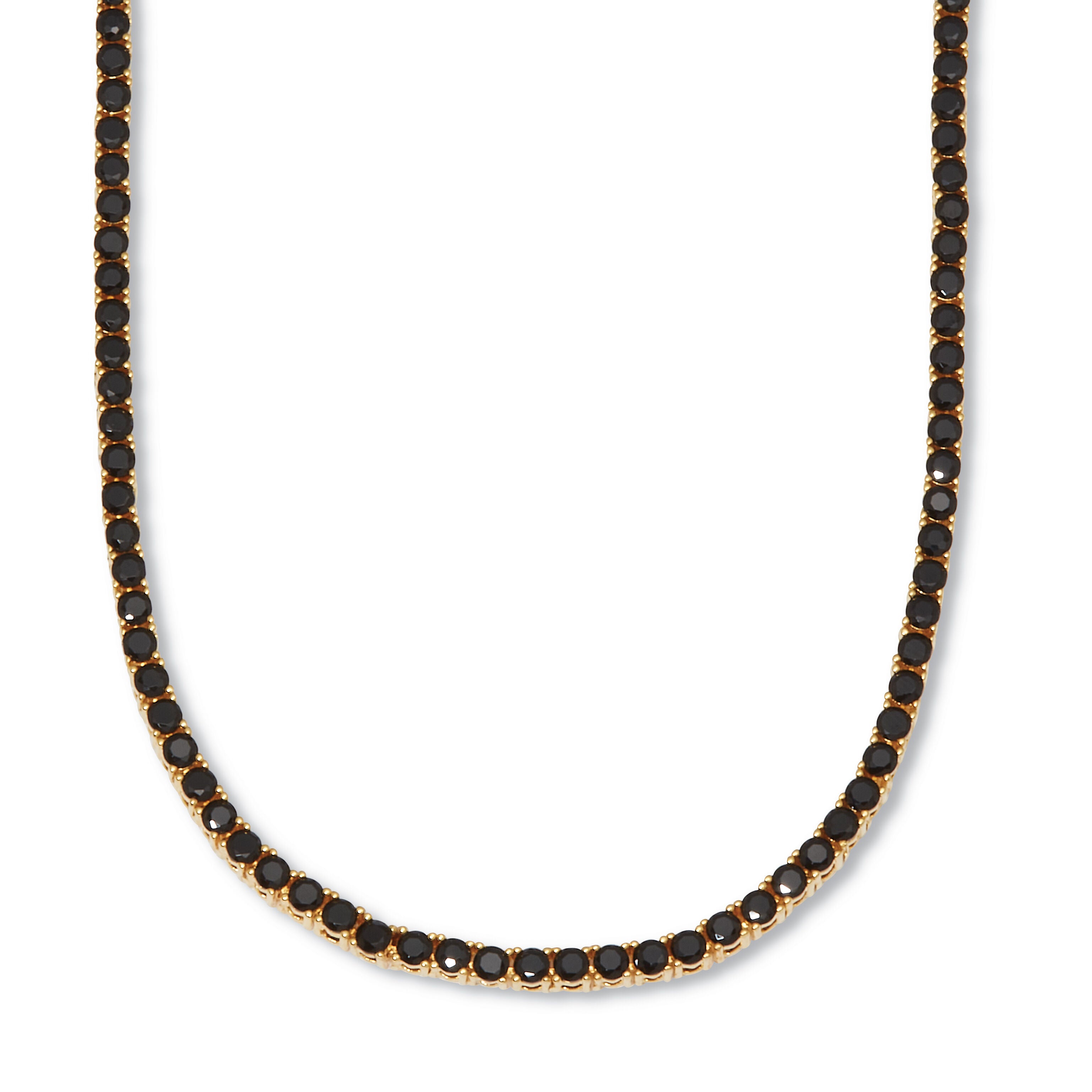 Round Black Cubic Zirconia 14k Yellow Gold-Plated Tennis Necklace 18-inch, GOLD, hi-res image number 0