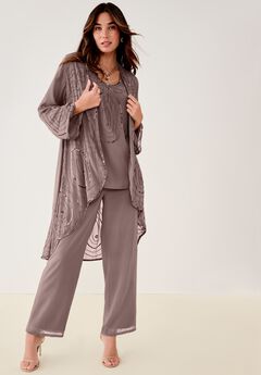 Plus Size Beaded Georgette 3-piece Pant Set – Formal Wear