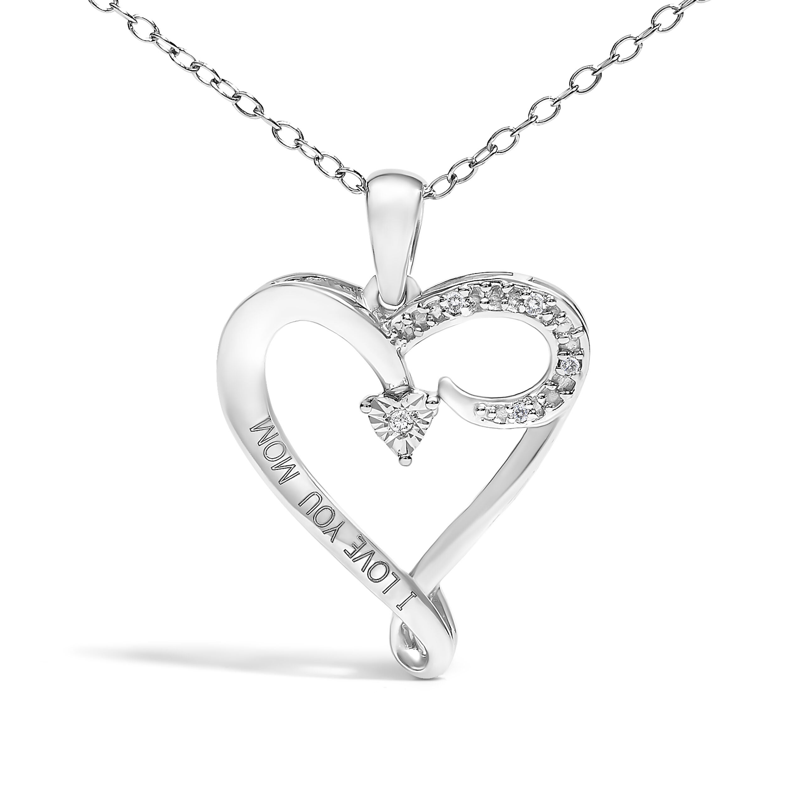 Silver Diamond Accent "I LOVE YOU MOM" Heart Pendant Necklace, WHITE, on-hover image number 1