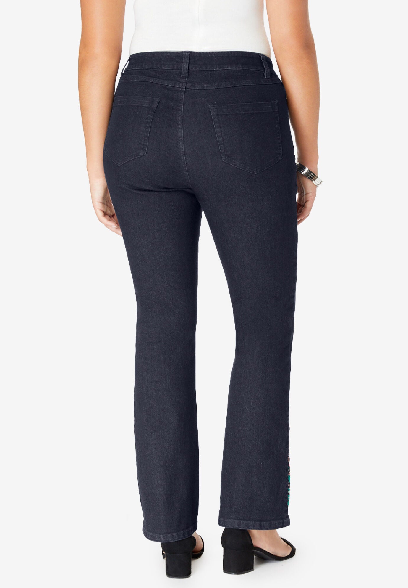 Plus Size Embroidered Bootcut Jean, INDIGO FLOWER PAISLEY, on-hover image number 1