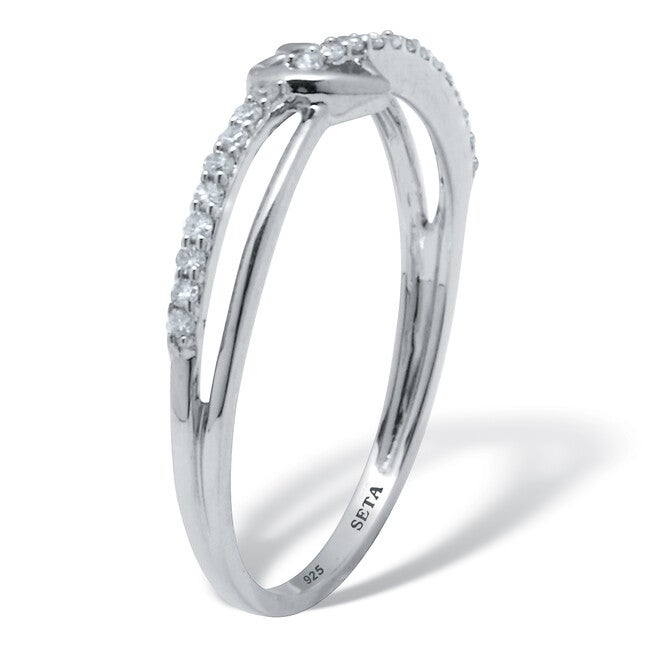 .11 TCW Diamond Sterling Silver Crossover Heart Ring, WHITE, on-hover image number 1