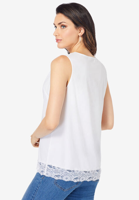 Lace Trim Satin Tank, , on-hover image number null