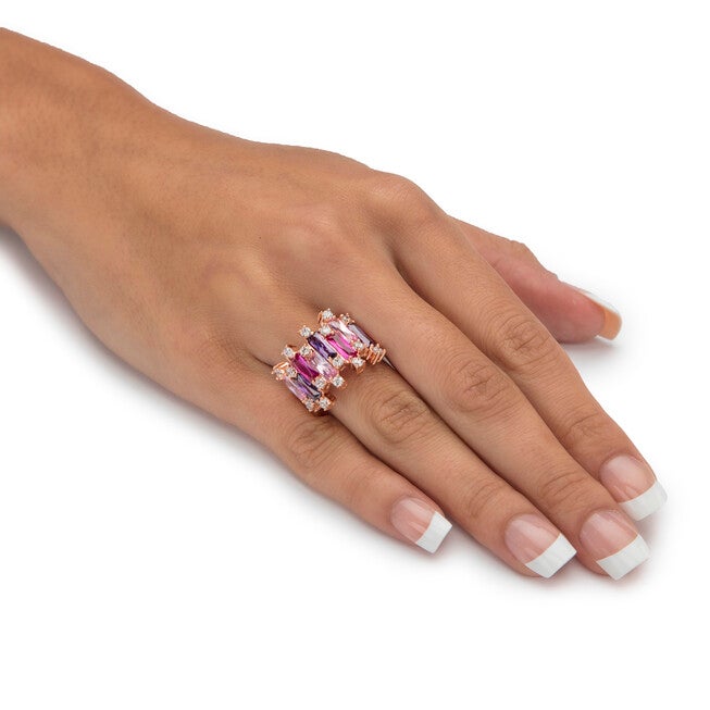 16.88 Cttw. Rose Gold-Plated Pink and Purple Cubic Zirconia Cluster Ring, PINK, alternate image number null