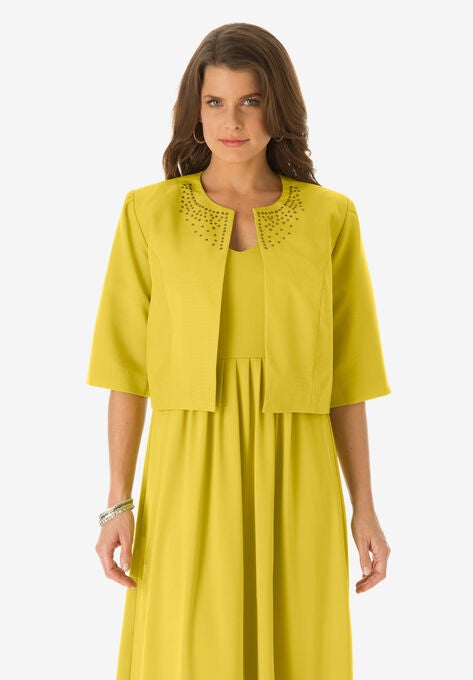 Cropped Short Sleeve Jacket, OLIVE YELLOW EMBELLISHMENT, hi-res image number null