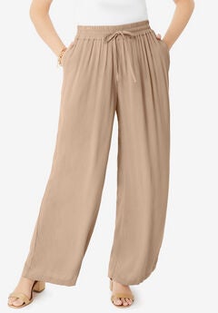 Plus Size Hand Crinkled Wide-Leg Pant