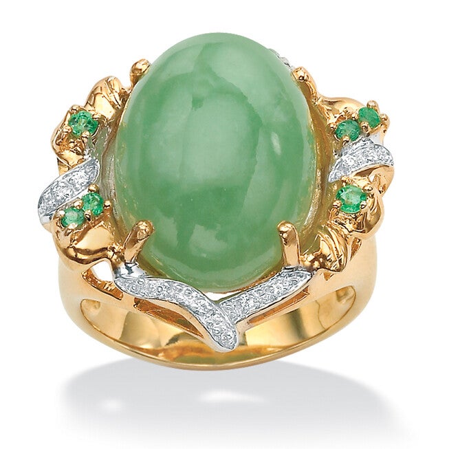 .28 TCW Emerald, CZ and Jade Ring in Gold-Plated .925 Sterling Silver, GREEN, hi-res image number null