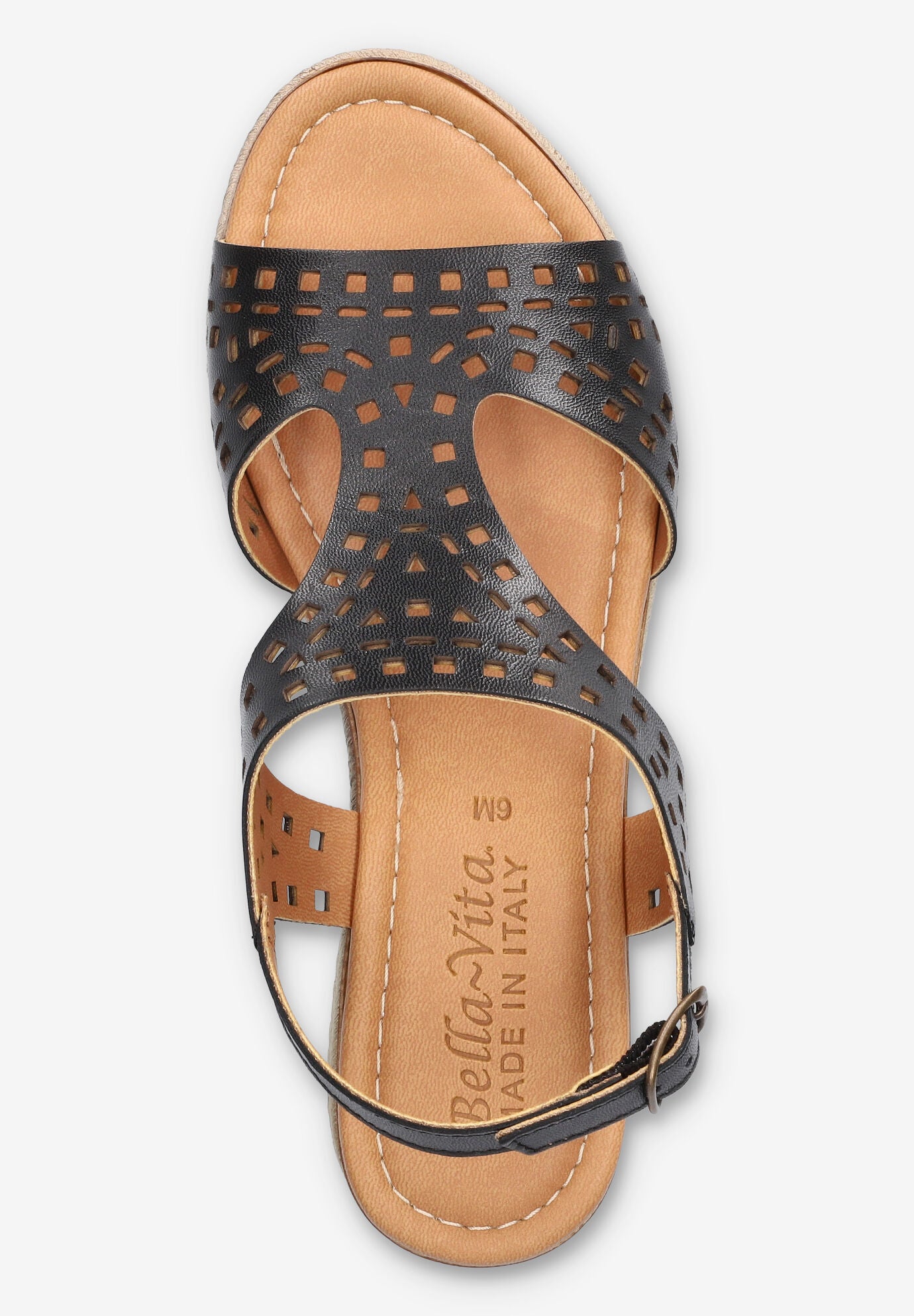 Ann-Italy Wedge Sandal, BLACK LEATHER, alternate image number 6