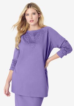 Lace Appliqué Acid Wash Sweatshirt