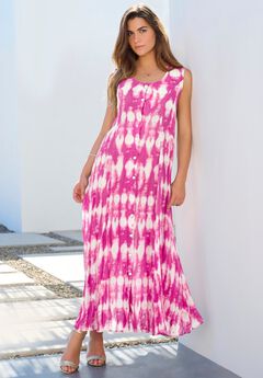 Plus Size Sleveless Hand-Crinkled Button-Front A-Line Maxi – Curvy Breezy Dress