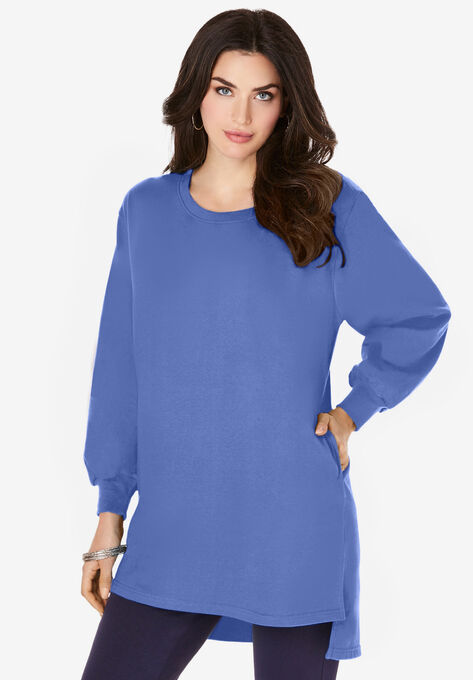 Blouson Sleeve High-Low Sweatshirt, BLUE HAZE, hi-res image number null