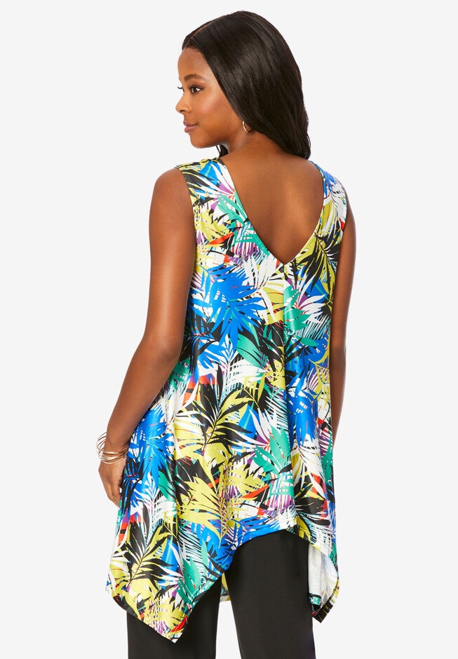 V-Neck Handkerchief Hem Ultrasmooth® Fabric Tunic, , on-hover image number null