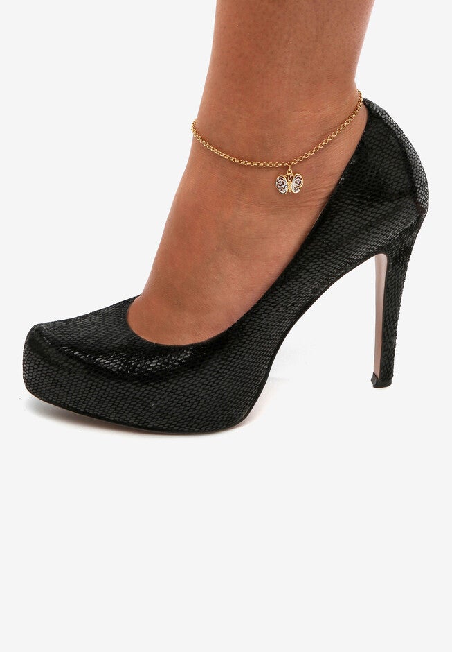 Gold-Plated Filigree Butterfly Two-Tone 9’ Ankle Bracelet 9 inches Plus Extender, , alternate image number 2