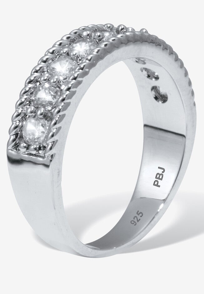.90 Tcw Round Cut Cubic Zirconia Platinum-Plated Sterling Silver Ring, , on-hover image number 1