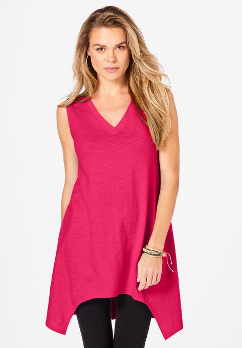 Handkerchief-Hem Slub Tunic Tank, PINK BURST, hi-res image number null