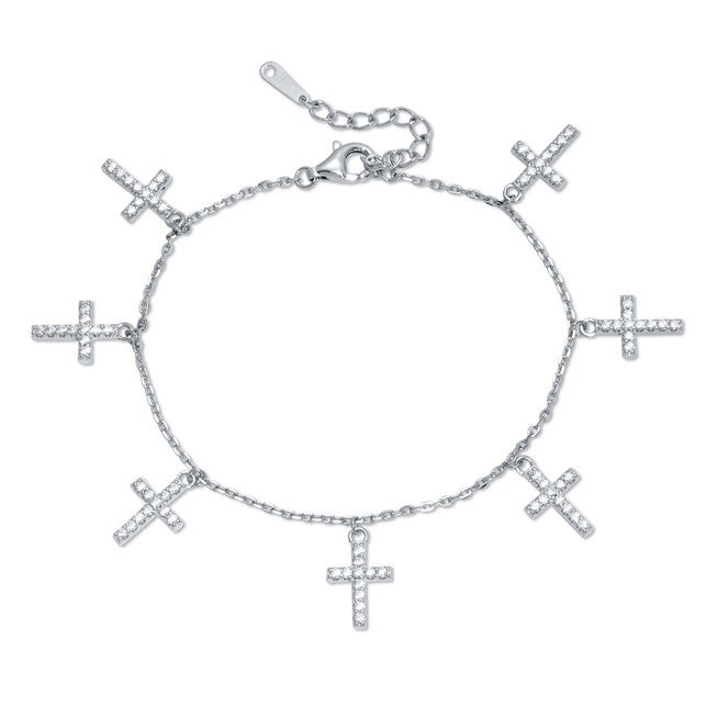 Silver Cross Charm Bangle Bracelet, WHITE, hi-res image number null