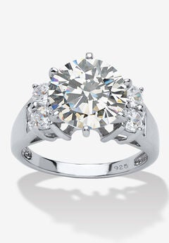 4.66 Tcw Round Cubic Zirconia Ring In Platinum-Plated Sterling Silver